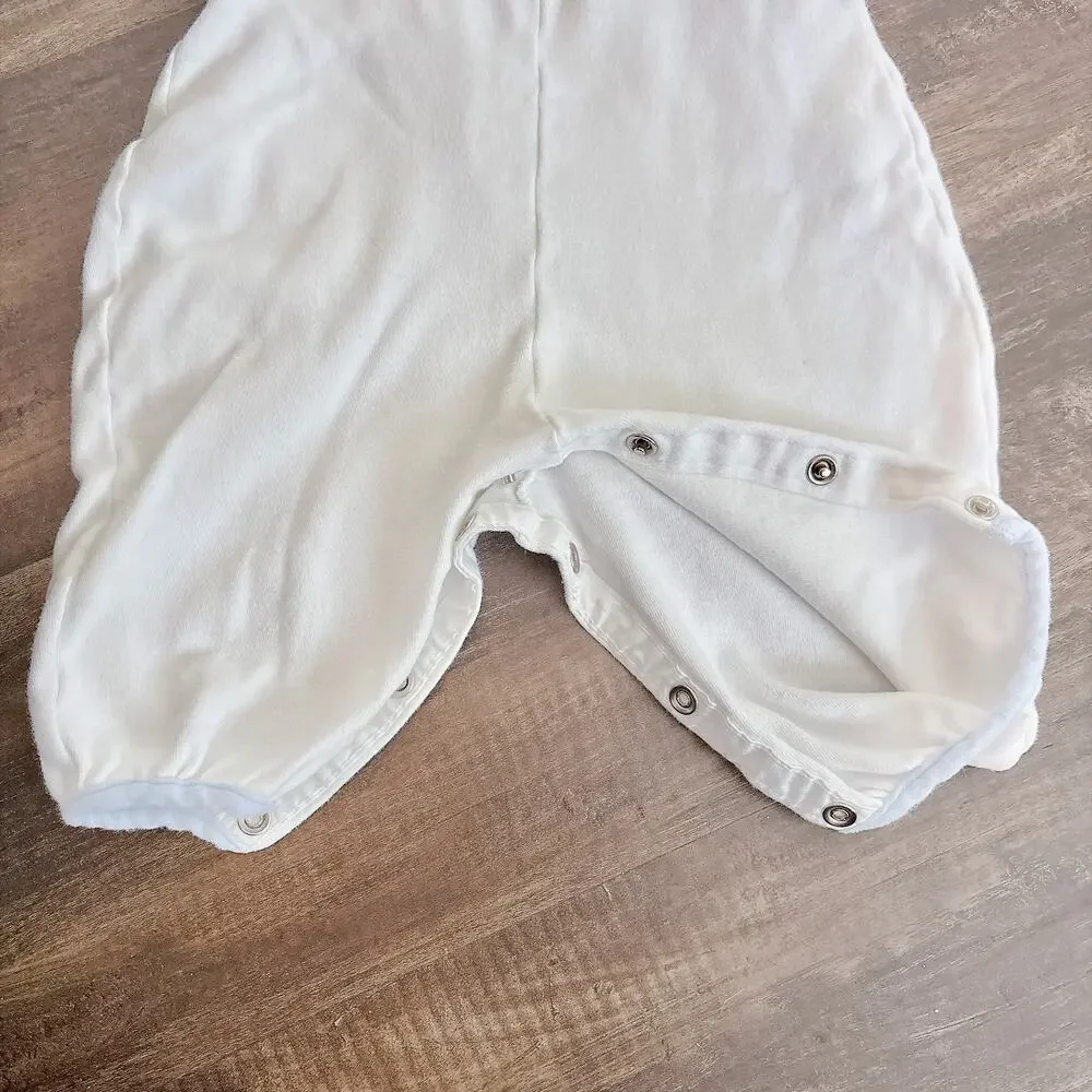 VINTAGE BABY DIOR EMBROIDERED SAILBOAT WHITE VELOUR ROMPER - 3 TO 6 M